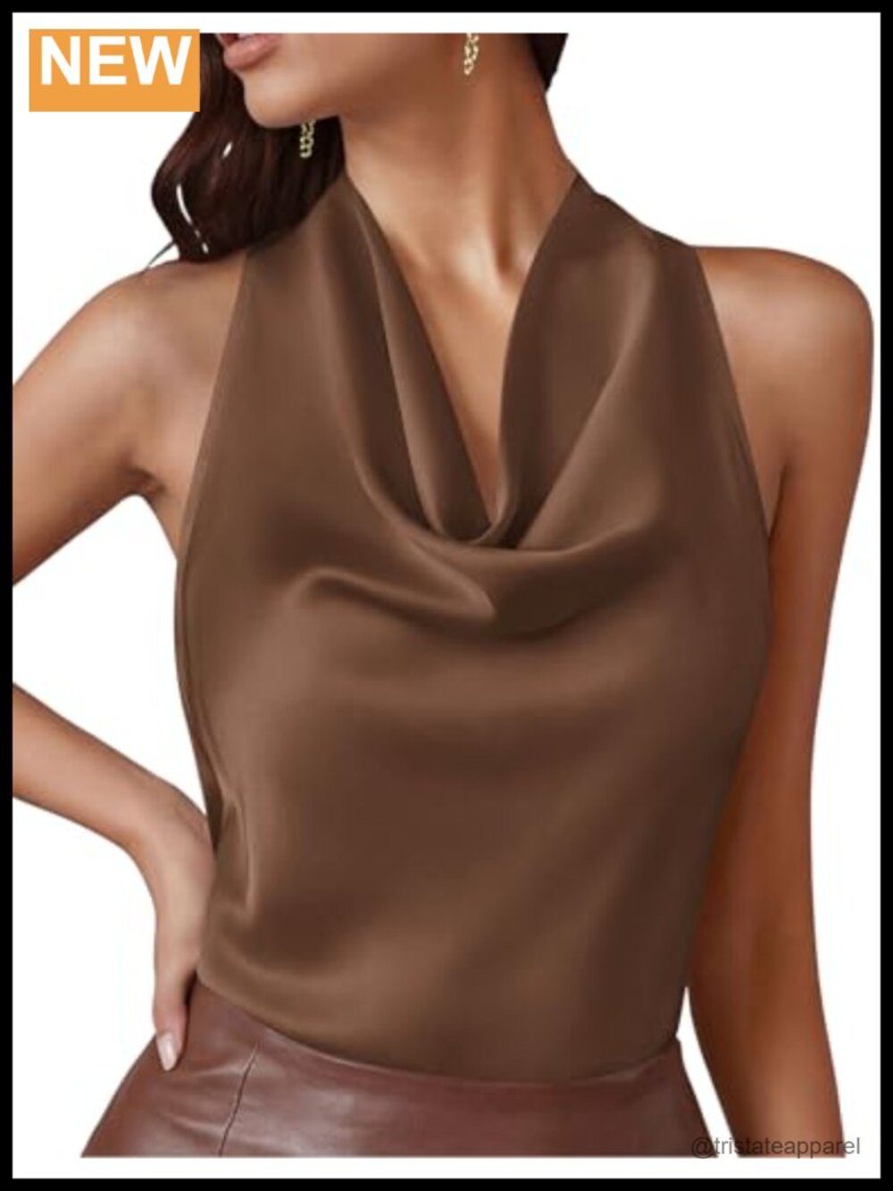 Satin Halter Top Women Cowl Neck Sleeveless Tie Back Dressy Casual Blouse